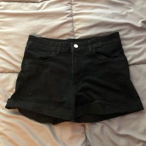 Plain black denim shorts